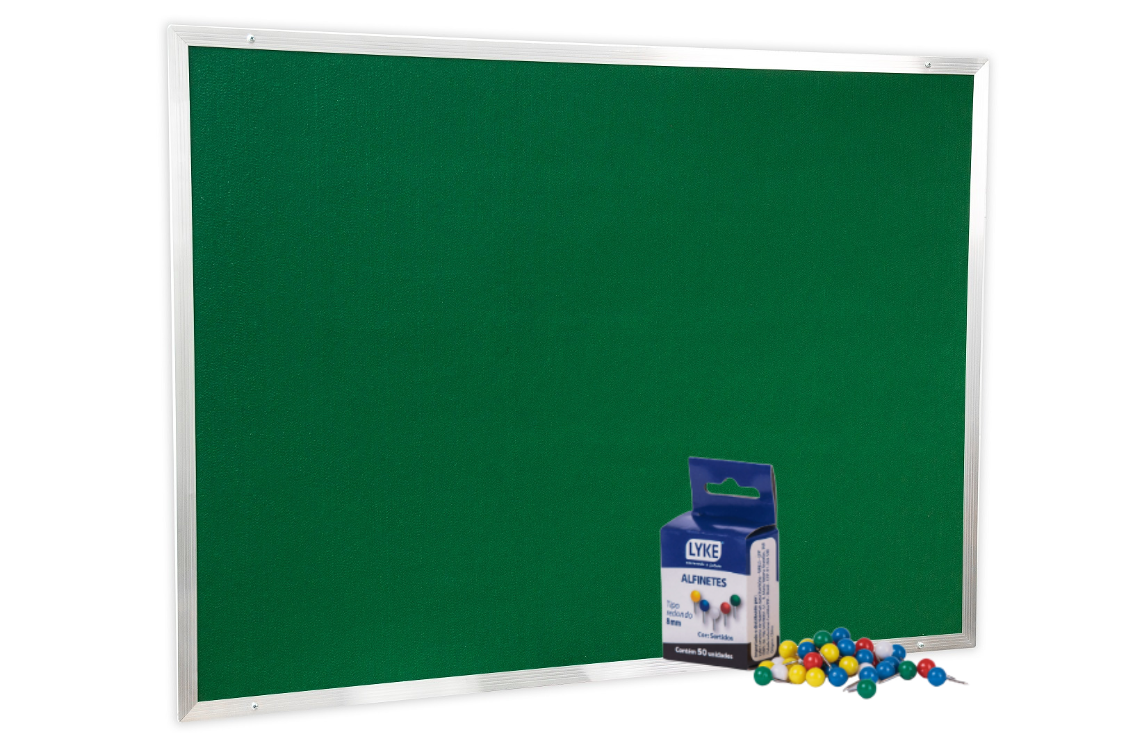 Quadro de Aviso em Feltro Verde com Moldura de Alumínio Esquadria